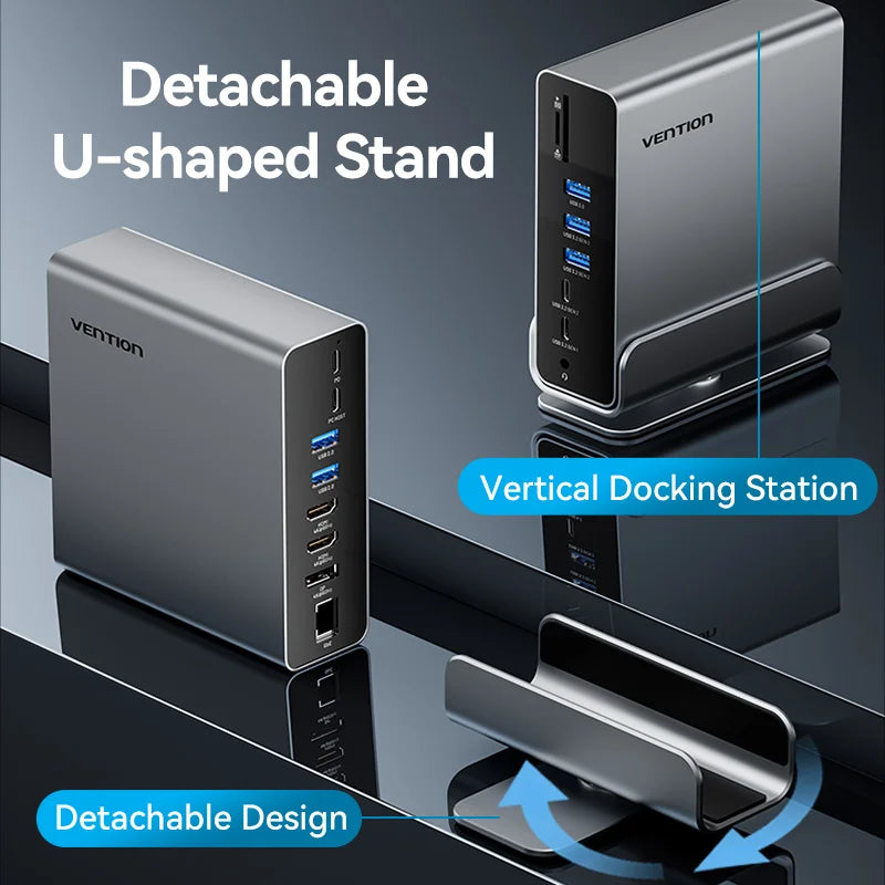 Vention USB C MST Docking Station 15 in 1 4K@60Hz HDMI DP Triple Monitor USB 3.2 HUB PD 100W Adapter for MacBook Win HP Laptop