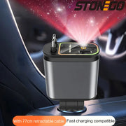 4 in 1 Retractable Car Charger Fast Charging Car Charger  with USB Type-C Cable & 2 Type C Charging Ports, Universal Car Charger