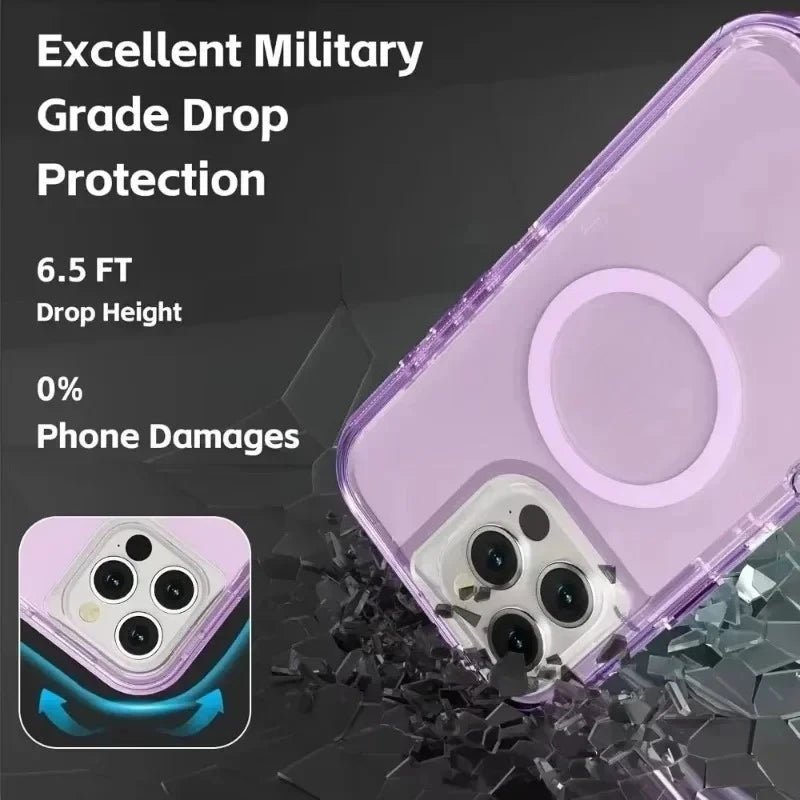 Rugged OTT Armor Magnetic Wireless Charging Clear Case for IPhone 17 Air 16 15 14 Plus 13 12 Pro Max Enhanced Shockproof Cover