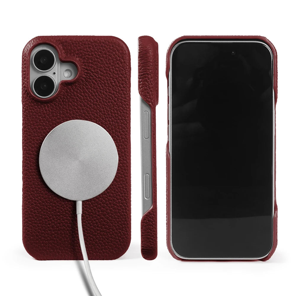 For Magsafe Lychee Pattern Genuine Leather Case for iphone 17 Pro Max Air 16 17e 16e 15 14 Plus 13 12 Mini Phone Case Back Cover