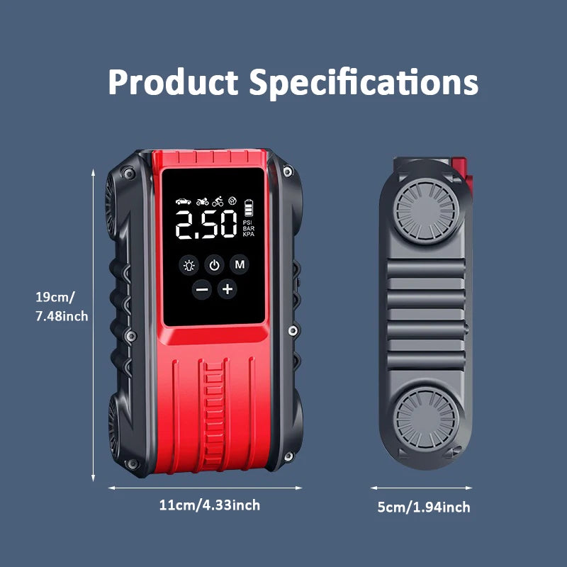 Car Jump Starter 1800A/600A 12V Car Tire Inflator Portable Charger Petrol Diesel Auto Starting Device Booster Emergency Starter