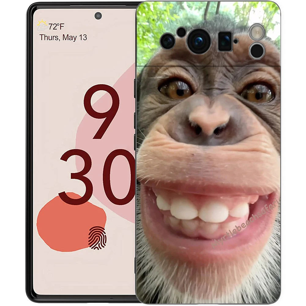 Luxury Phone Case For Google Pixel 10 9 8 9A 8A 7 7A 6 Pro XL 6A 5G Black Soft Back TPU Cover Cute Funny Monkey