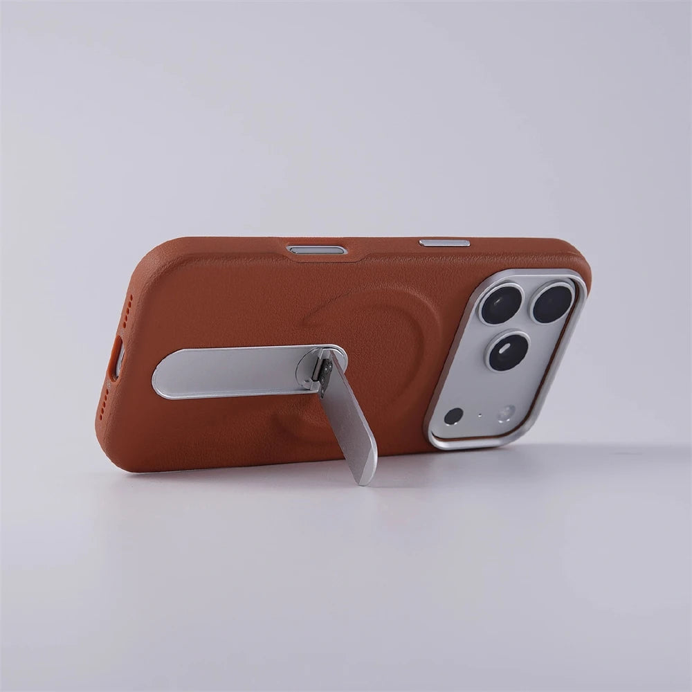 Luxury Rotation KickStand Business Leather Case For iPhone 18 17 Pro Max 16 15 14 13 For MagSafe Magnetic Matte Shockproof Cover