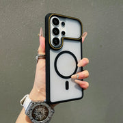 Strong Magnetic Frosted Matte For Magsafe Phone Case For Samsung Galaxy S26 S25 FE S24 S23 Ultra Large Window Shockproof Cover