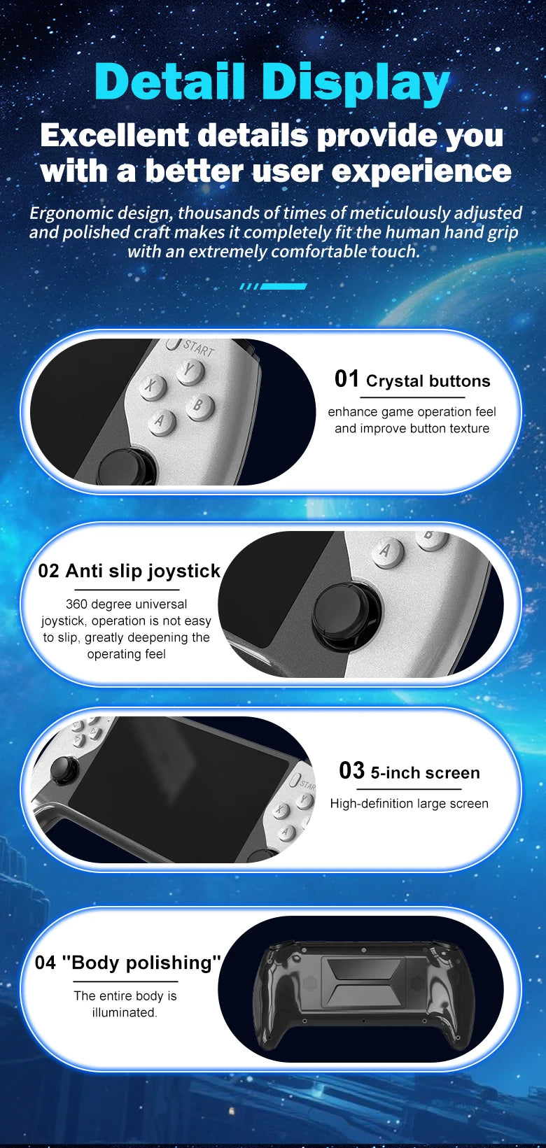 Multifunctional 5 Inch IPS HD Retro Handheld Game Console SF3500 Support Multi-System with FHD Port& Dual Core,256GB Expandable