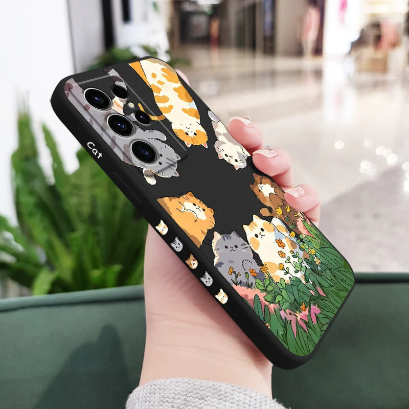Lovely cat Phone Case For Samsung Galaxy S25 S24 S23 S22 S21 S20 Ultra FE S10 S10E Plus Note 20 Ultra Silicone Cover
