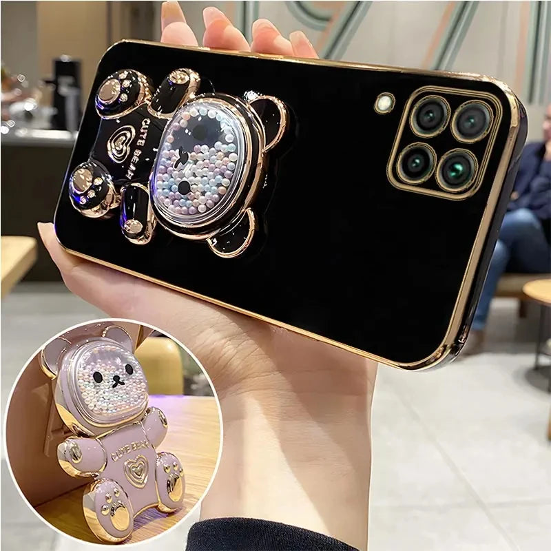 Quicksand Bear Holder Lanyard Phone Case For iPhone 14 11 12 13 Pro Max Mini 8 7 6 6S Plus 10 X Xr Xs Max SE Strap Stand Cover