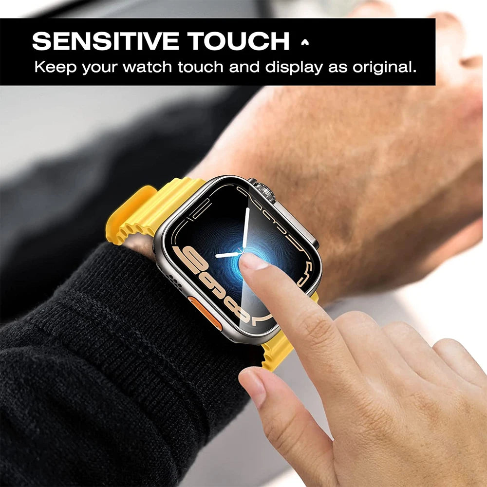 for Apple Watch Case 46mm 45mm 44mm 42mm 46/40/38mm Screen Protector PC Cover+Glass Series 12 11 10 9 8 7 SE Instantly To Ultra