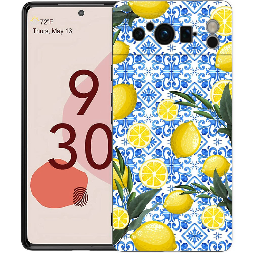 Summer Fruits Lemon Print Phone Case For Google Pixel 10 9 8 7 Pro 9A 8A 7A 6A 6 Pro XL Soft TPU Bumper Black Cover