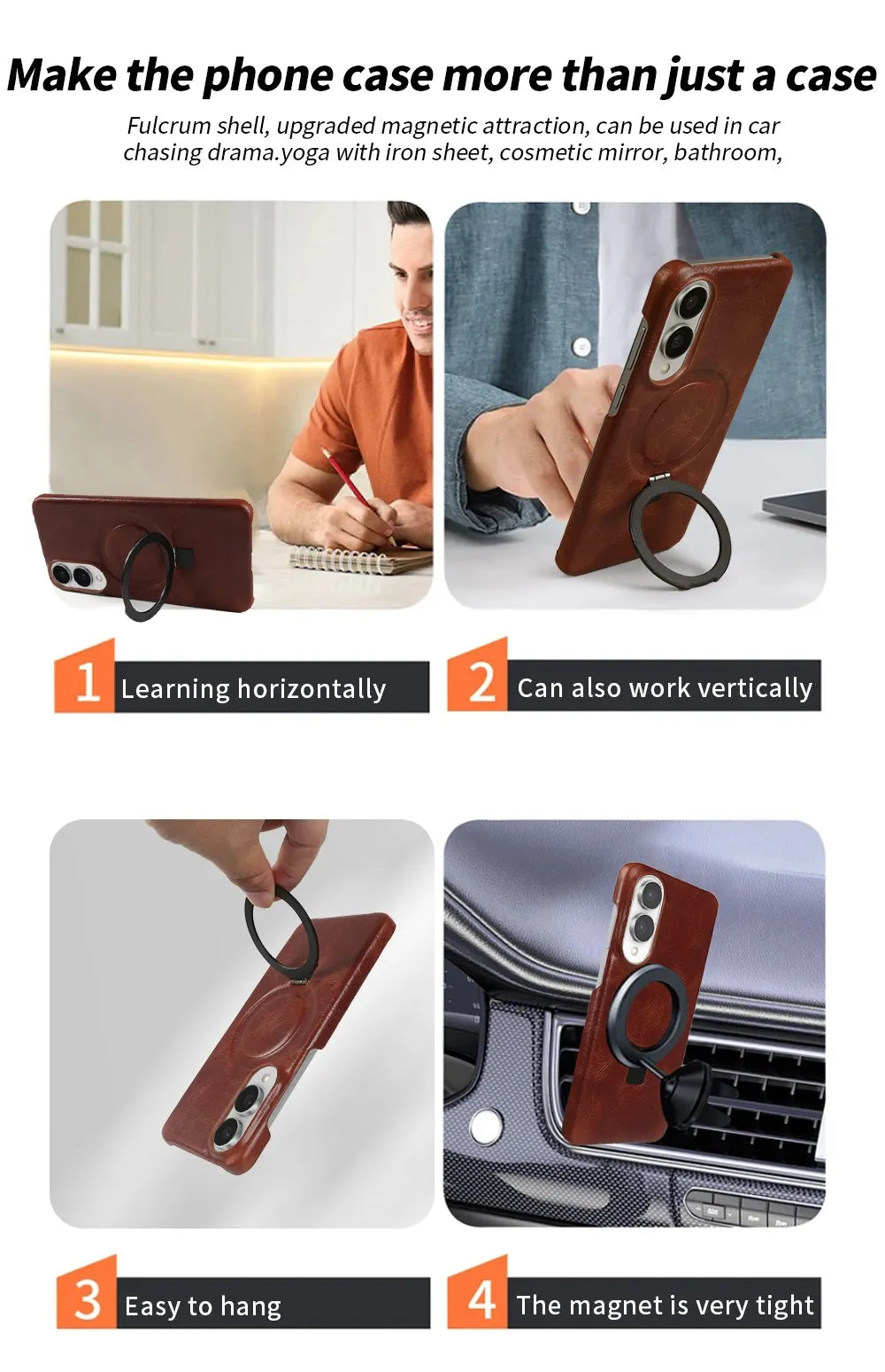 Foldable Bracket Stand Genuine Leather Phone Case For Samsung Galaxy S25FE S24 S23 S22 S21 S20 Kickstand Protective Back Shell