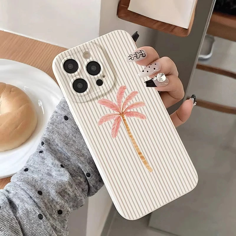 Palm Tree Stripes Pattern Silicone Phone Case For Samsung Galaxy S26 S25 S24 S23 Ultra S22 S21 S20 Plus FE A35 A55 Soft Cover