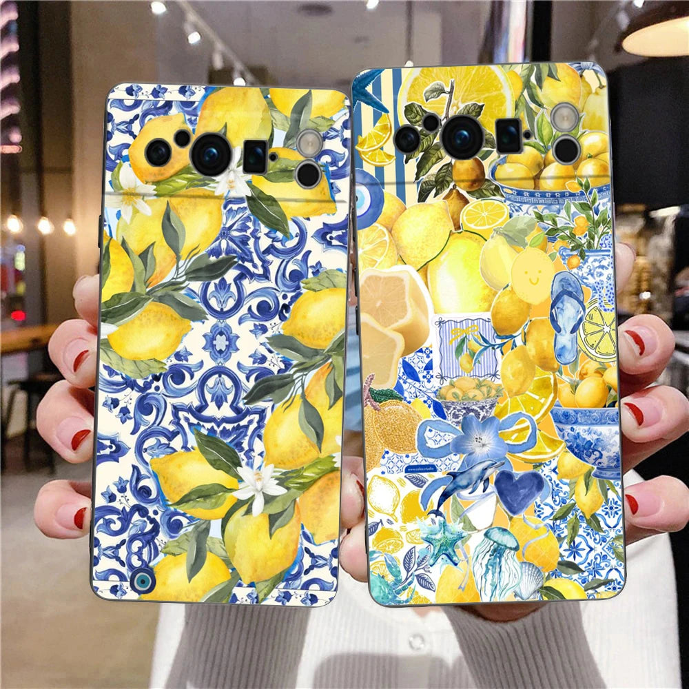 Summer Fruits Lemon Print Phone Case For Google Pixel 10A 10 9 8 7 6 Pro XL 9A 8A 6A 7A 5G Soft Shockproof TPU Black Cover