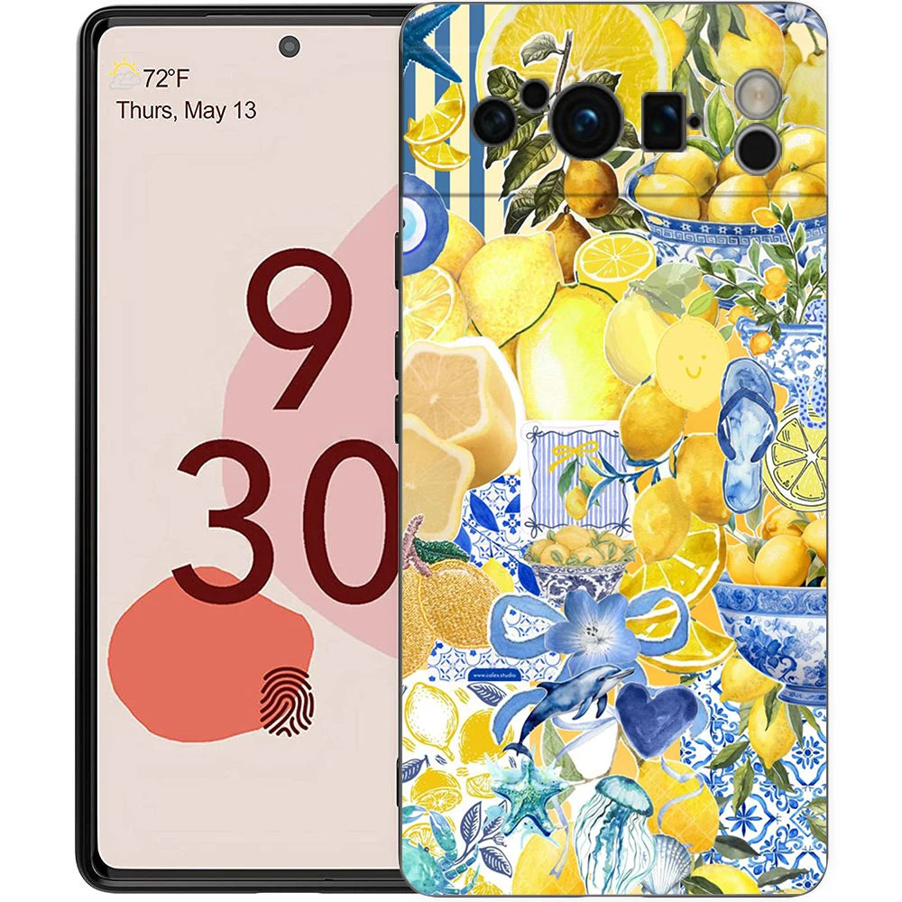 Summer Fruits Lemon Print Phone Case For Google Pixel 10 9 8 7 Pro 9A 8A 7A 6A 6 Pro XL Soft TPU Bumper Black Cover