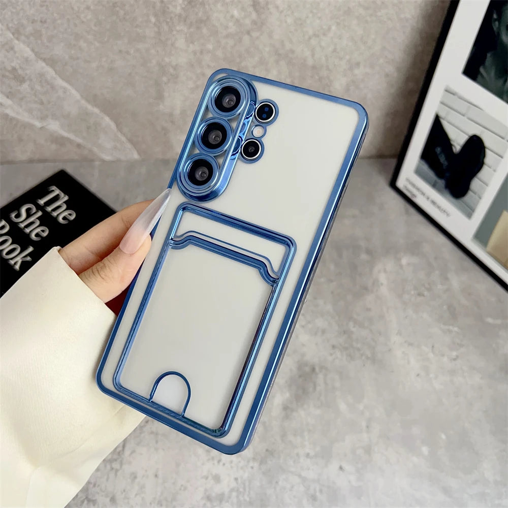 Card Pocket Wallet Clear Case For Samsung Galaxy S26 S25 Ultra S24 FE S23 S22 S21 Plus Ultra S26 Edge A55 A56 A26 Plating Cover