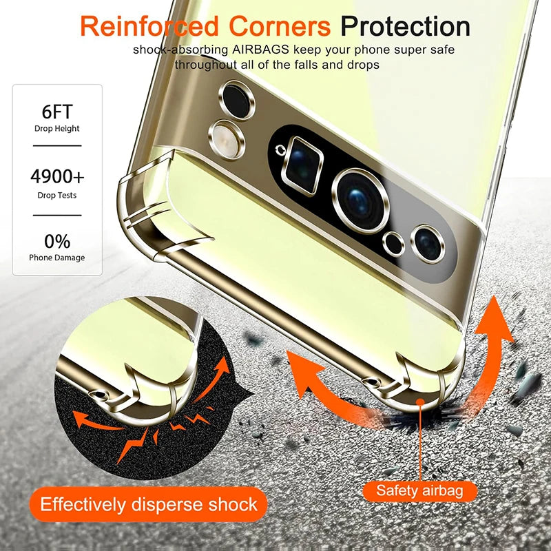 Transparent Phone Case For Google Pixel 9 8 7 6 Pro XL 6A 7A 8A 9A Thick Silicone Shockproof Cover Airbag Bumper Soft Back Cover