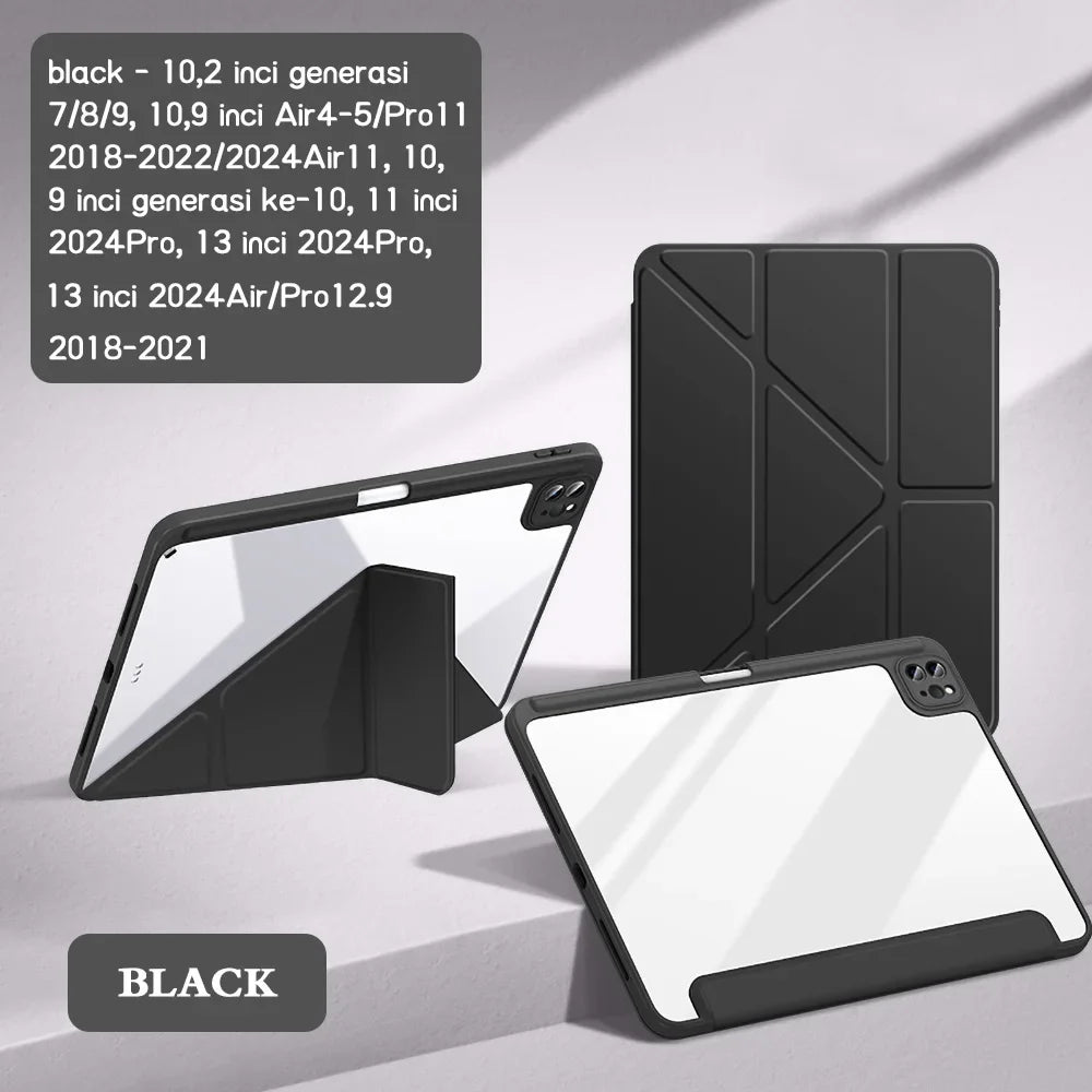 For 2018-2026 iPad Case Air 11/13 M2 Pro 11/13 M4 for iPad Air 4 Air 5 Pro 11/12.9 iPad 6/7/8/9/10th Acrylic Clear Y-Fold Stand