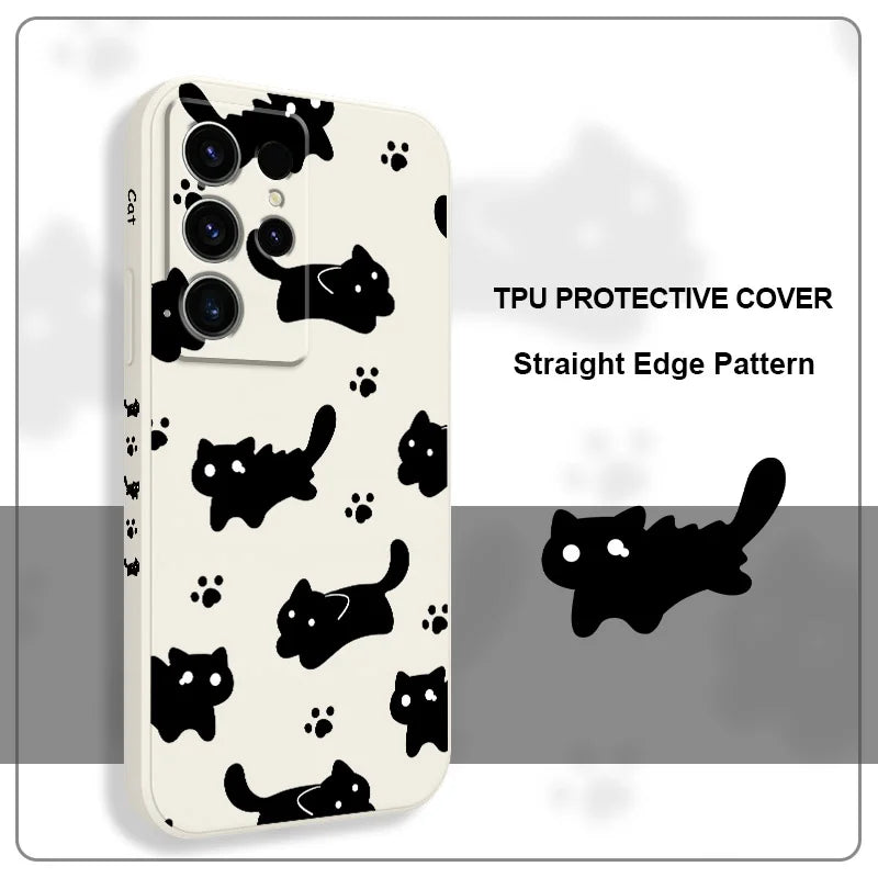 Nifty Black Cat Phone Case For Samsung Galaxy S25 S24 S23 S22 S21 S20 Ultra FE S10 S10E Plus Note 20 Ultra Silicone Cover