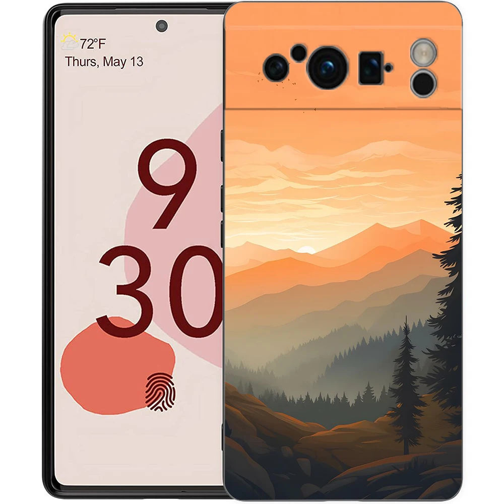 Abstract Mountain Sunrise Line Phone Case For Google Pixel 10A 10 9 8 7 6 Pro XL 9A 8A 6A 7A 5G Soft Shockproof TPU Black Cover