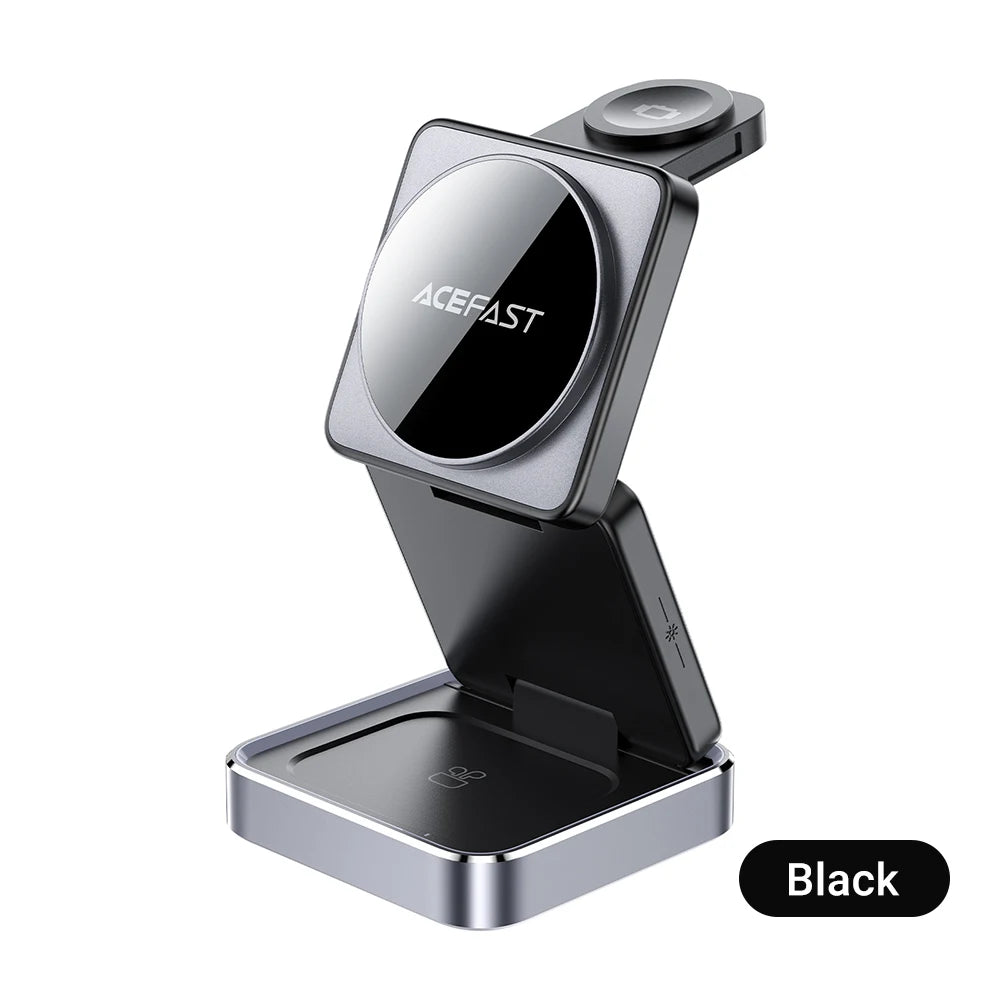 ACEFAST Aluminum Alloy 15W Wireless Magnetic Wireless Charging Holder For iPhone 16/15/14 Foldable 3 in 1 Charging Dock Station