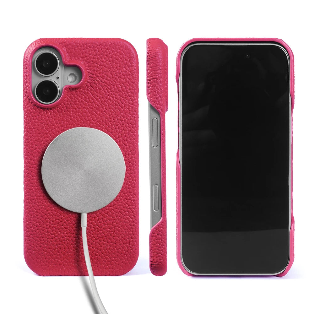 For Magsafe Lychee Pattern Genuine Leather Case for iphone 17 Pro Max Air 16 17e 16e 15 14 Plus 13 12 Mini Phone Case Back Cover