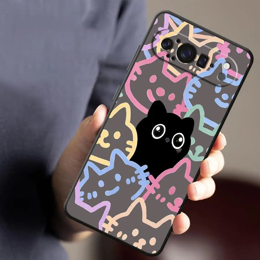 Case for Google Pixel 9a 8a 7a 10 9 Pro XL 6 7 8 Pro 6a Funda Phone Cover Cartoon Cute Cat
