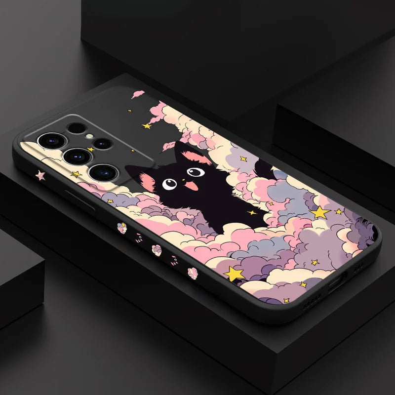 Cloud Colorful Cat Phone Case For Samsung Galaxy S25 S24 S23 S22 S21 S20 S10 S10E Ultra Plus FE Note 20 Ultra 10 Plus Cover
