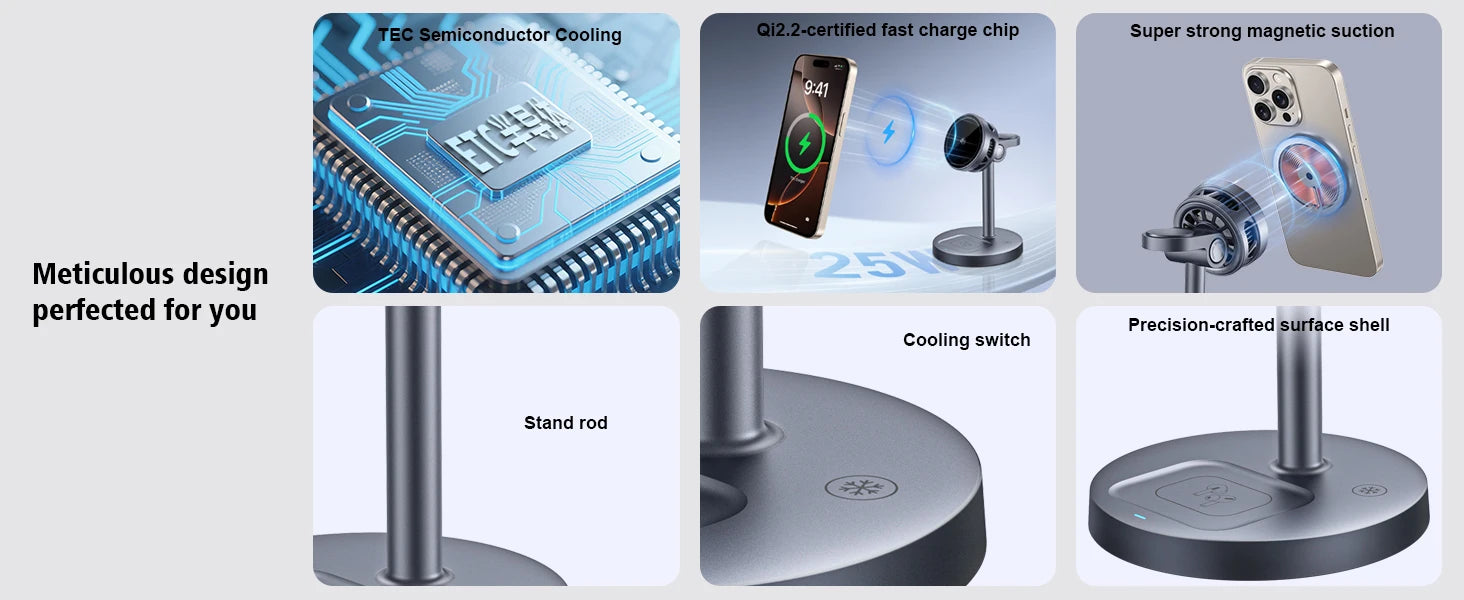 25W Wireless Charging Station with Cooling Fan QI2.2 Wireless Charger Stand for iPhone 17/16/15/14/13/12, Apple Watch, AirPods