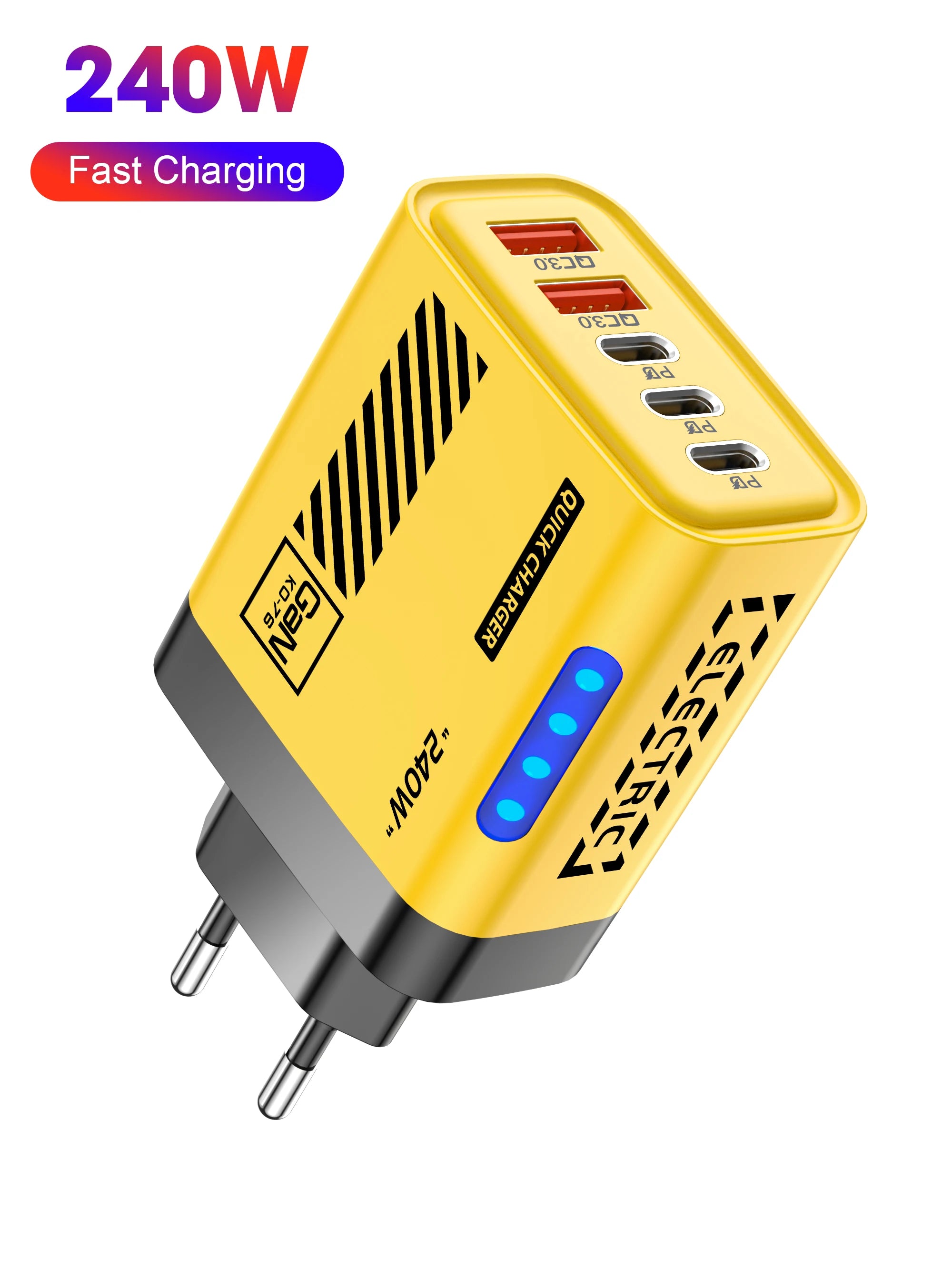 5 Port GaN USB C Charger 240W PD Fast Charging Adapter For iPhone 17 16 15 Pro Samsung Xiaomi Huawei Laptop Desktop PD Charger