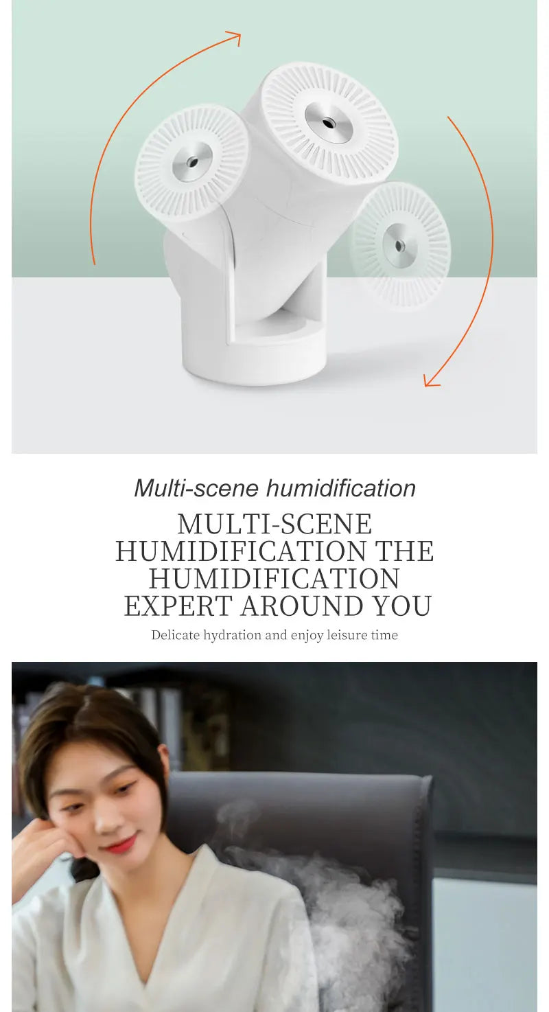 "360° Oscillating Humidifier & Air Purifier: Smart Desktop Mist Control with Ultra-Quiet USB Operation"