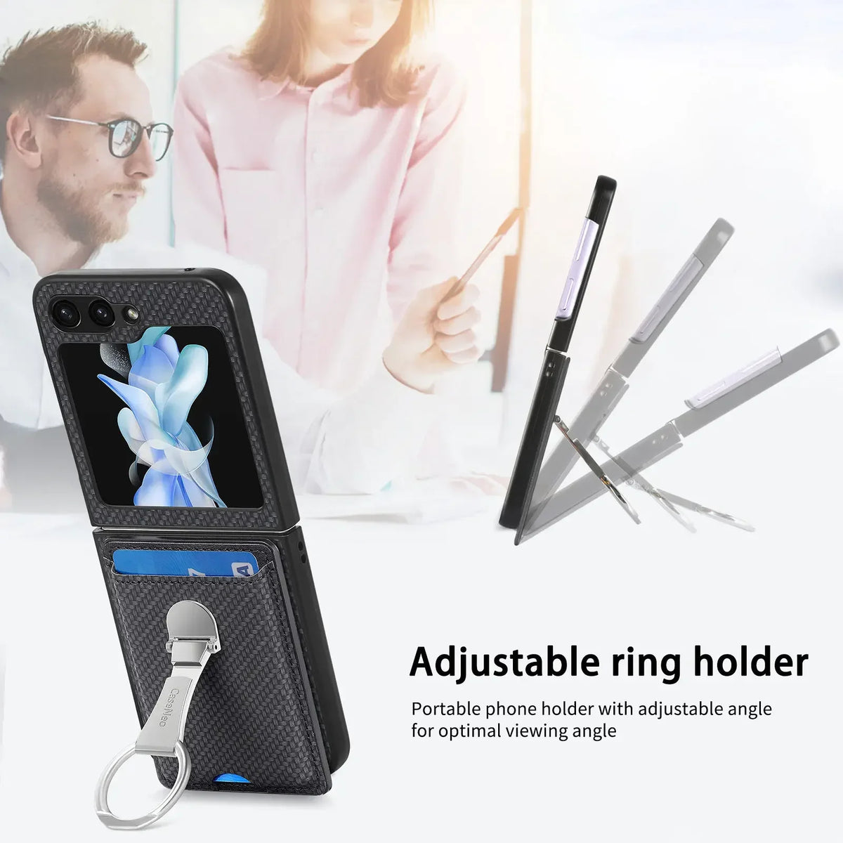 Luxury Ring Stand Leather Phone Case for Samsung Galaxy Z Flip 8 Flip 7 6 5 4 3 Flip7 FE Wallet Card Slot Shockproof Cover