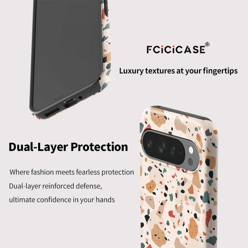 Fcicicase 2 in 1 Dual Layer Phone Case For Google Pixel 10 9 Pro XL 8A 8 9 10 Pro 10A 7A Marble Pattern Shockproof Hoesje