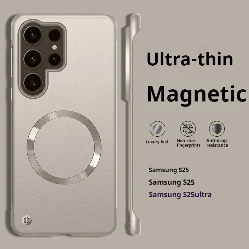 Thin Metallic Paint PC For Magsafe Magnetic Case For Samsung S26 S25 Edge S24 S23 S22 Plus Ultra S24FE A56 A55 Borderless Cover