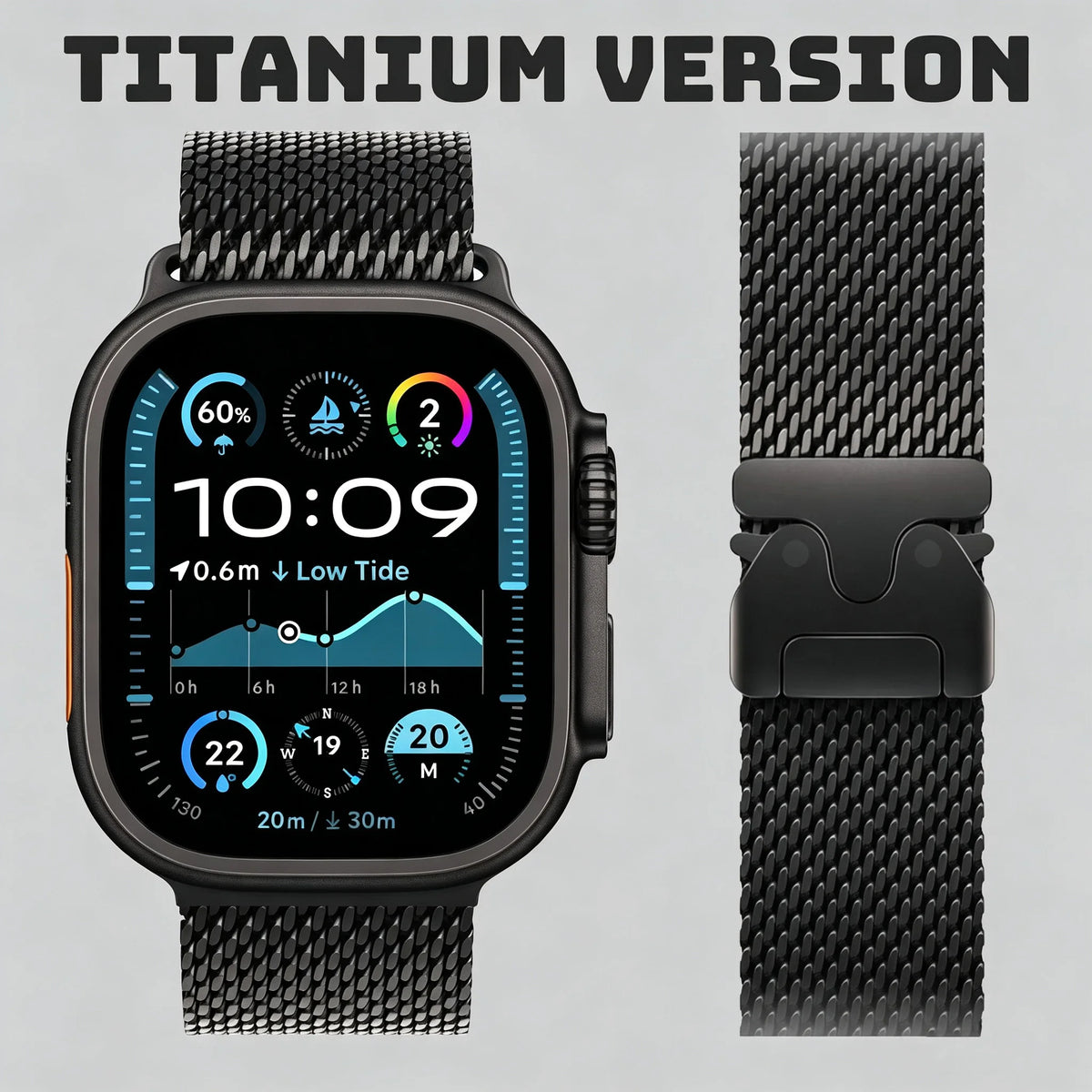 Titanium Band for Apple Watch Ultra 3 4 49mm 44 45 46mm 40 41 Series 12 10 Natural Milanese Loop IWatch Secure Parachute Buckle