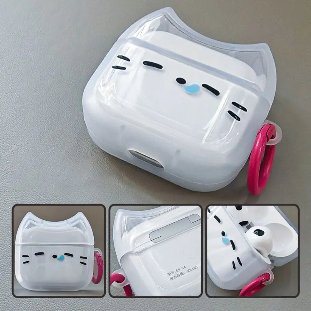Dustproof Anti-Fall Sleepy Cat Earphone Case with Keyring Earbuds Cover Anti-scratch Shockproof for Airpods 4 3 2 1/ Pro/Pro2