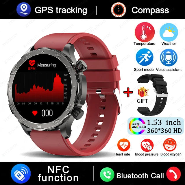 New GPS Track Smart Watch Men AMOLED HD Screen Outdoor Sports Fitness Heart Rate NFC IP68 Waterproof Bluetooth Call Smart Watch