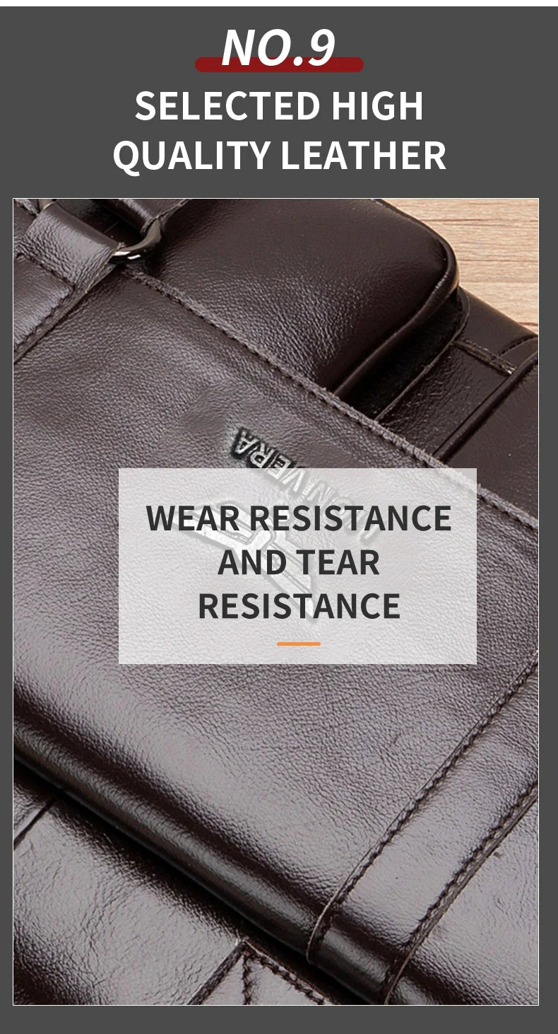 LION VERA Men's Genuine Leather Briefcase Business Casual Commuting Bag Portable Crossbody Shoulder Bag 15.7-inch Laptop Bag