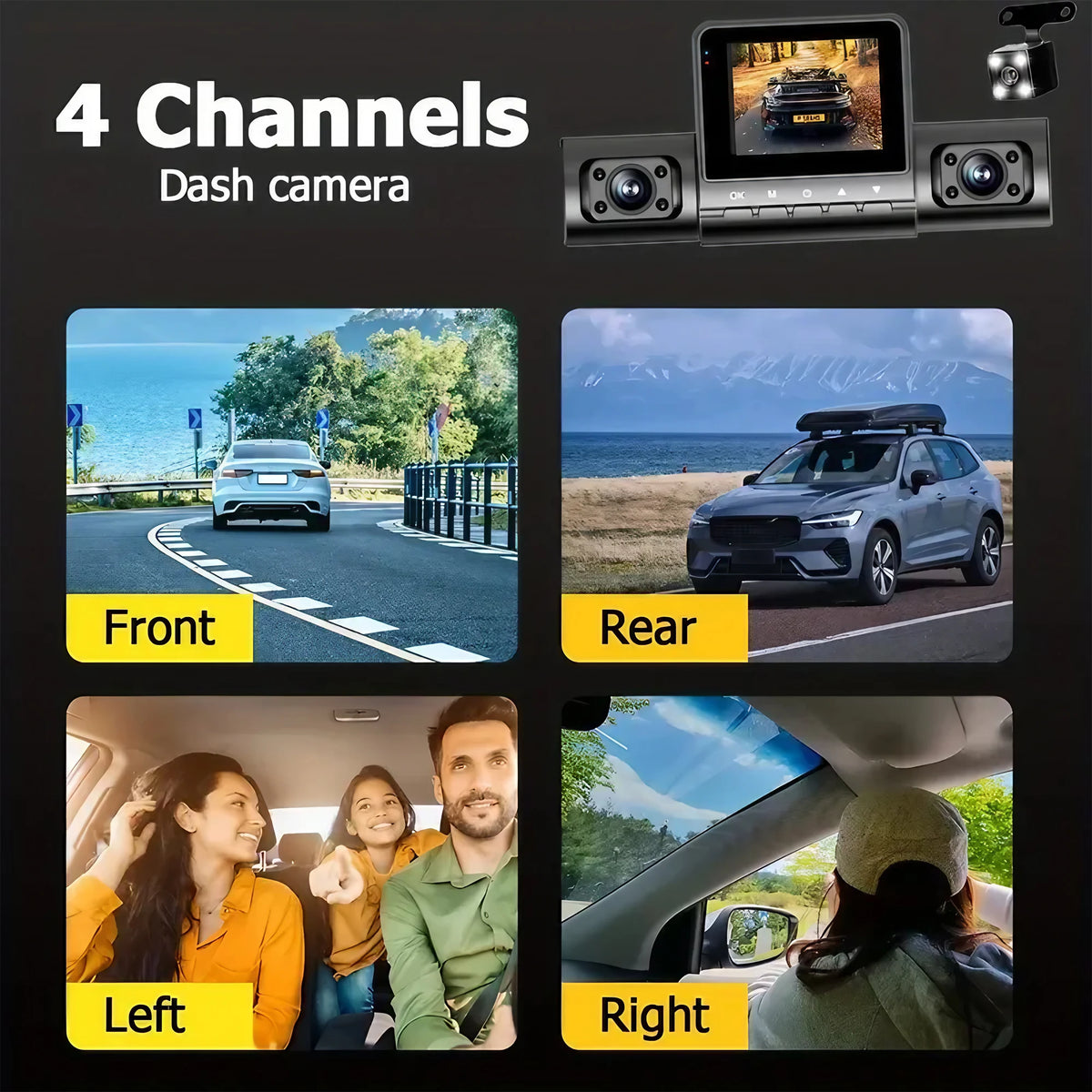 4 Lens Dash Cam 1080P Full HD 360 All Around View Car DVR 3 16 Inch IPS Screen Dashboard Camera Super Night Vision G Sensor Loop Recording Support Laptop Connection Professional Vehicle Driving Recorder Complete Interior Exte