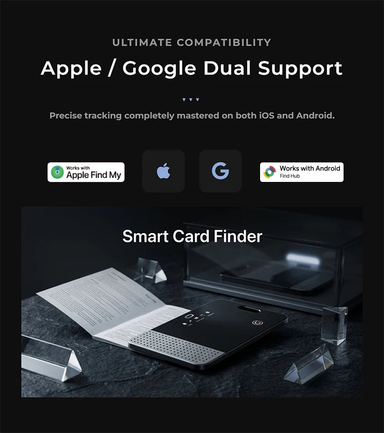 Ultra Thin Smart Tracking Card Wallet Tracker Rechargeable Dual System Item Finder for Apple Find My & Android Find Hub Device