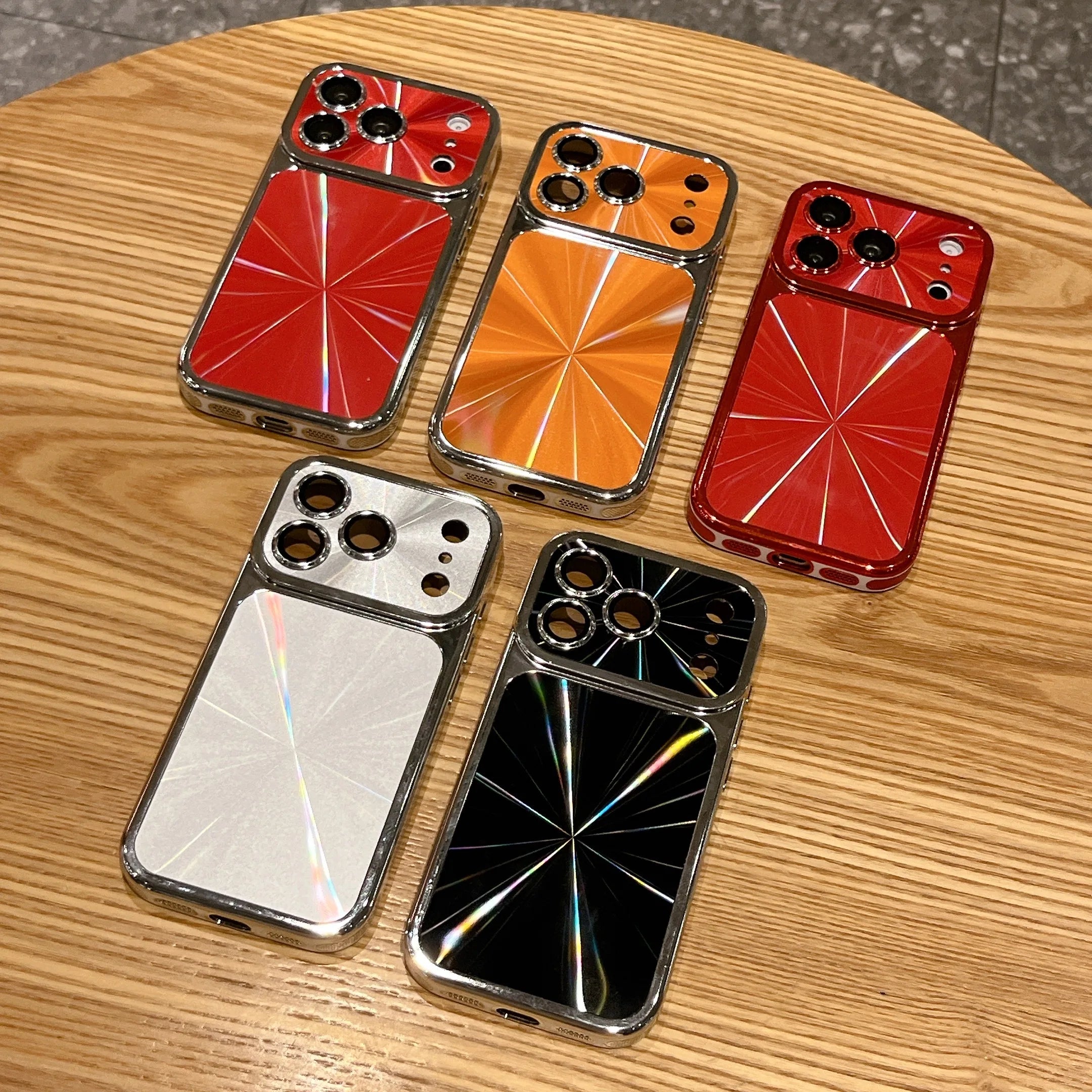 Shiny Electroplated CD Laser Pattern Case for iPhone 17 16 15 14 13 Pro Max Luxury Glitter Lens Protective Shockproof Cover
