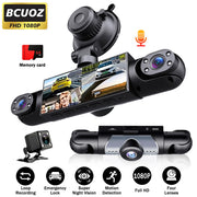 BCUOZ 4-Lens 360° Dashcam, 1080P Front + 720P Built-in Rear Left and Right Car Cameras, Super Night Vision, Loop Recording, G-Sensor, WDR, 12-24V Car Plug Power Supply, Optional 64GB Memory Card.