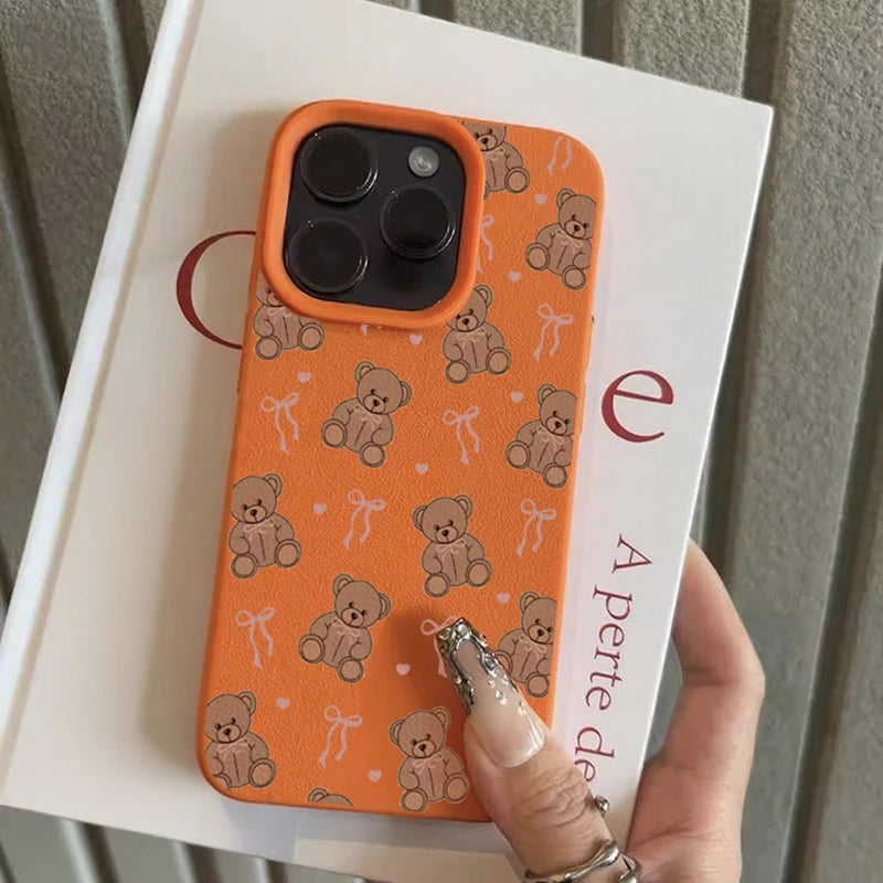 Cute Bow Tie Bear Lichee Silicone Pattern Phone Case For iPhone 17 16 15 14 13 12 11 Pro Max XS XR Plus 17 Air 17 Pro Soft Cover