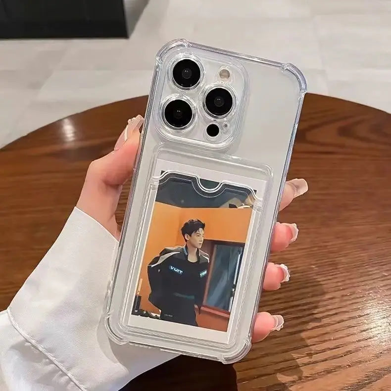 Photo Card Wallet Bag Case For iPhone 17 16 Pro Max 11 12 13 14 Pro 15 Plus 17 Air X XS Max 6 7 8 Plus SE Clear Cover Phone Case