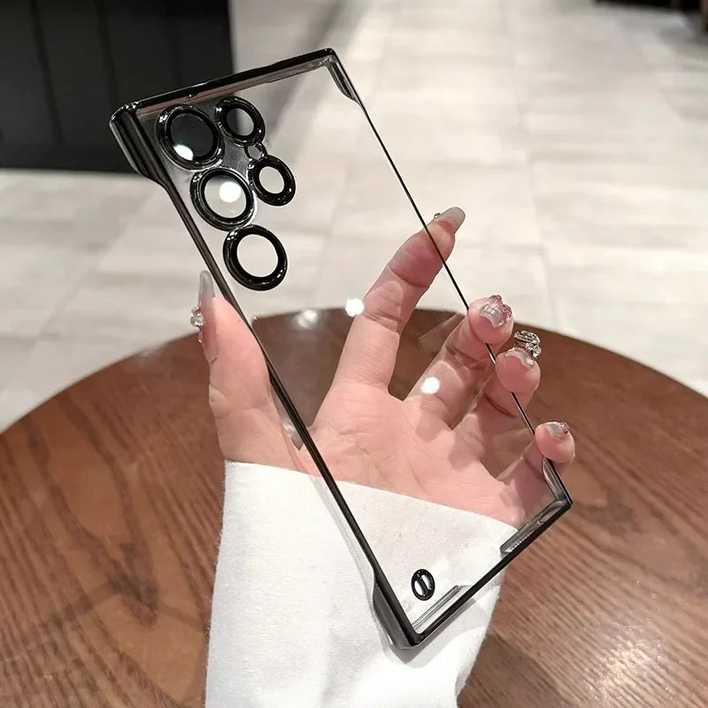 Luxury Plating Frameless Case For Samsung Galaxy S26 S25 S24 Ultra S23 Thin Transparent Camera Lens Protection Shockproof Cover