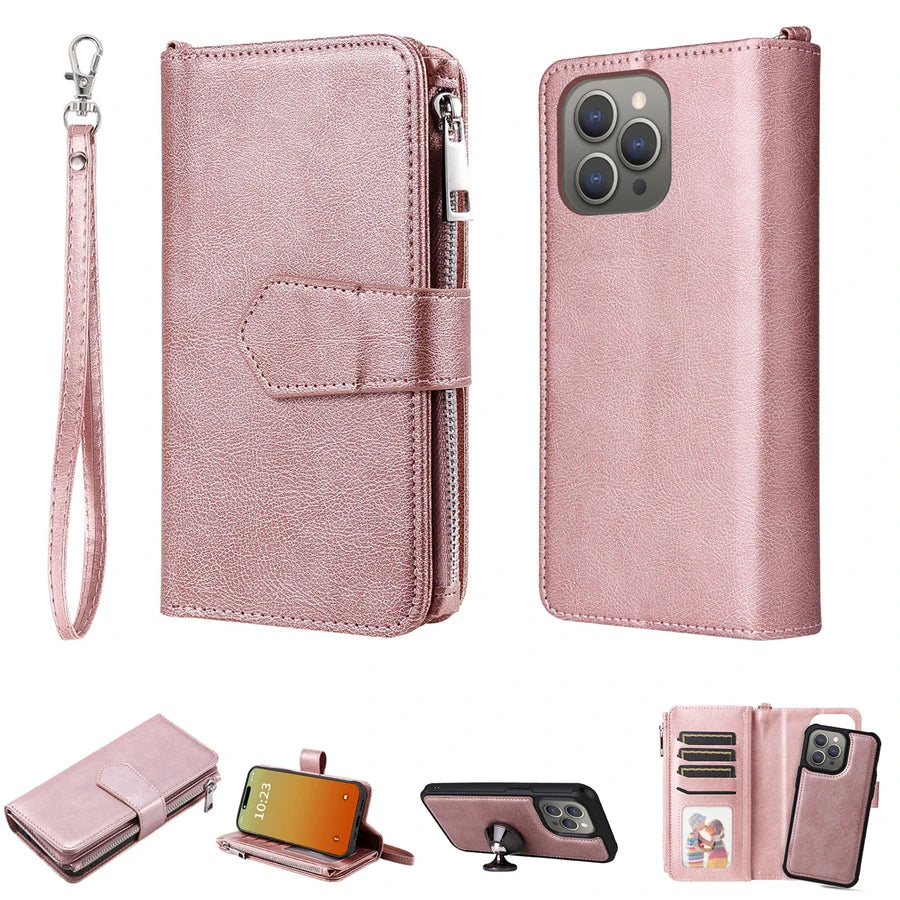 Magnet Detachable Wallet Case For iPhone 16e 15 Pro Max 14 13 Mini 12 11 SE3 SE2 XR 8 7 Plus Leather Card Slots Handbag Cover