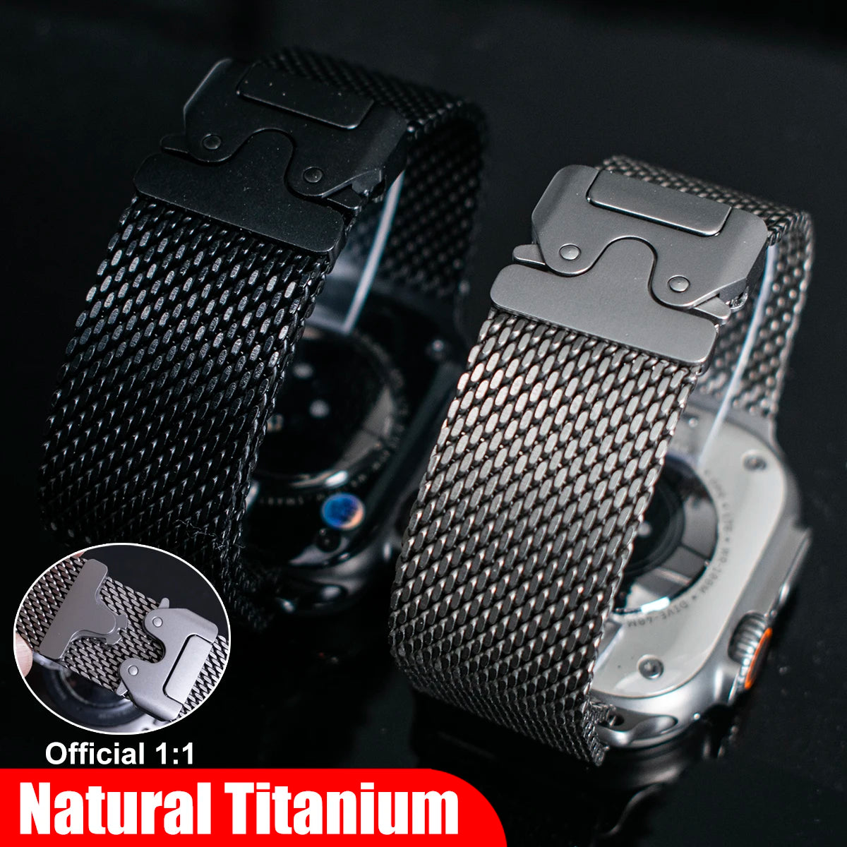 Titanium Band for Apple Watch Ultra 4/3/2 49mm iWatch Series 12 11 10 9 8 Natural Titanium Milanese Loop Strap Parachute Buckle