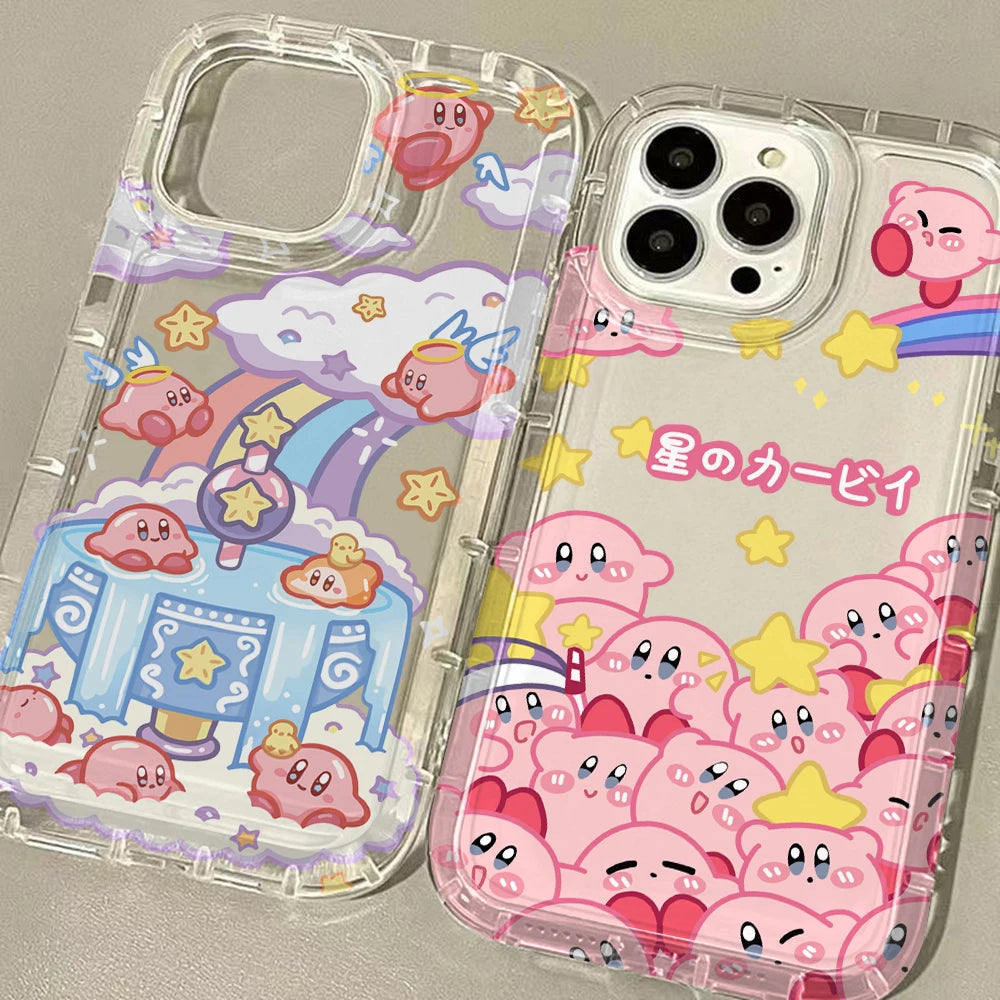 Anime Pink K-Kirbys Cat Phone Case for Samsung Galaxy S25 S24 S23 S22 S21 S20 S10 Note20 Note10 FE Ultra Plus 4G 5G Clear Cover