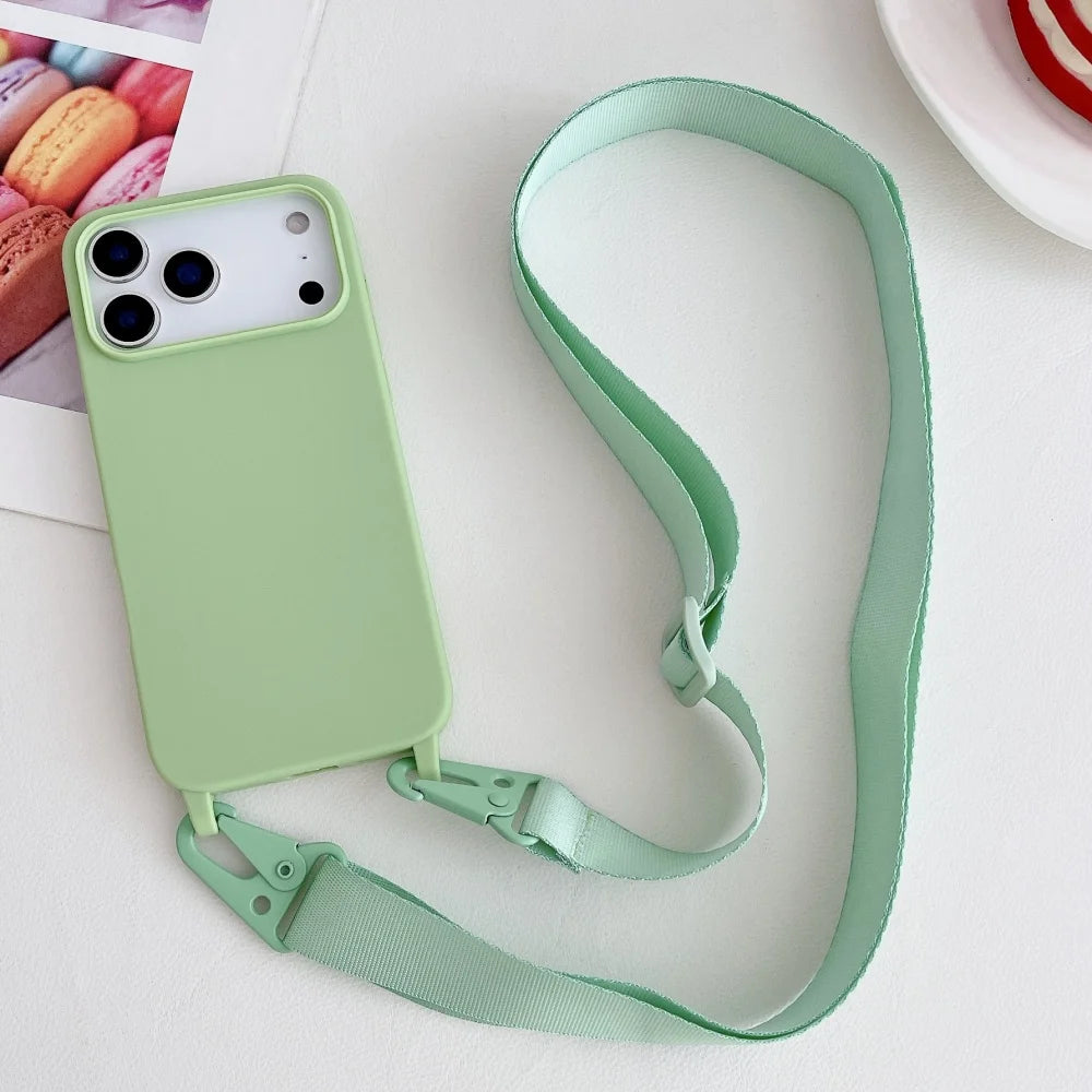 Crossbody Necklace Strap Lanyard Matte Silicone Case For iPhone 17 16 15 14 Pro Max 11 12 13 XR X XS 8 Plus SE Shockproof Cover