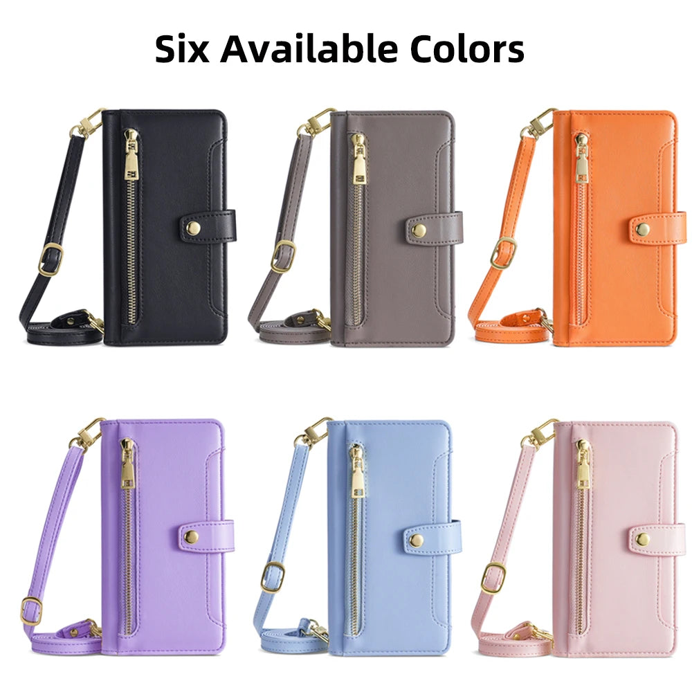 Ladies Card Slots Wallet Crossbody Phone Case for iphone 15 14 13 12 11 Pro Max XS XR 7 6 6 6s Plus SE SE3 Flip Cover with strap