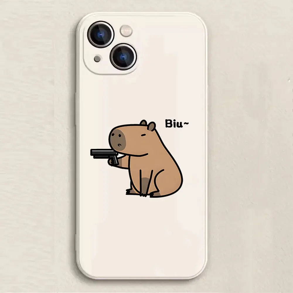 Funny Cartoon Animal Capybara Couple Phone Case for iPhone 16 15 14 13 12 11 Pro Max Mini 7 8 Plus SE4 16E Shockproof Soft Cover