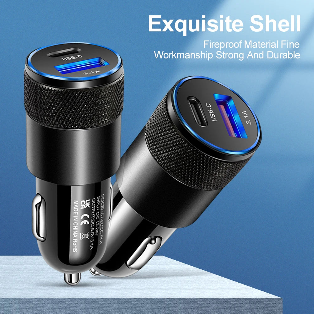 66W 3.1A USB Car Charger Type C Fast Charging Adapter For Xiaomi Huawei iPhone PD Charger Car Adapter Socket Cigarette Lighter